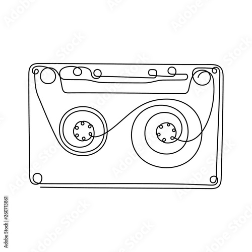 Old school audio cassette continuous line vector illustration