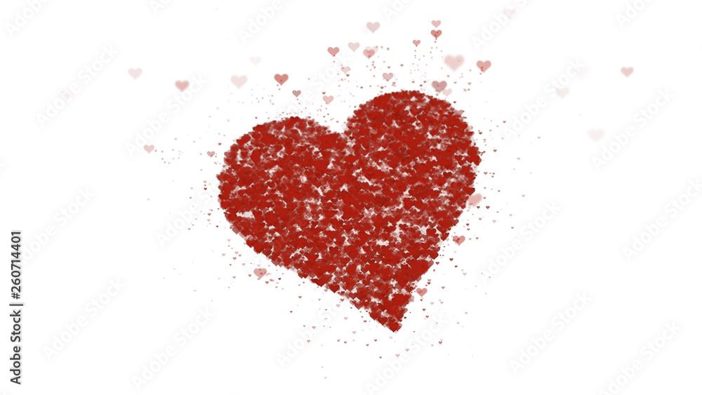 Red heart is isolated on white background. Accumulation of little hearts creates one large heart.