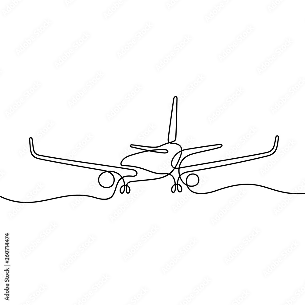 Plane continuous line vector illustration Plane continuous line vector illustration