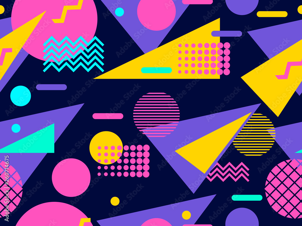 Memphis seamless pattern. Geometric elements memphis in the style of 80's. Vector illustration Memphis seamless pattern. Geometric elements memphis in the style of 80's. Vector illustration
