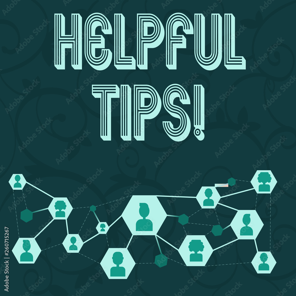 Conceptual hand writing showing Helpful Tips. Concept meaning advices given to be helpful knowledge in life Chat icons with Avatar Connecting Lines for Networking Idea