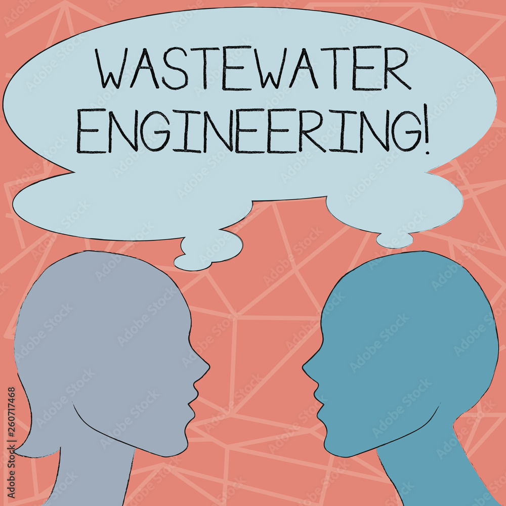 Conceptual hand writing showing Wastewater Engineering. Concept meaning engineering methods to improve sanitation in publics Silhouette Sideview Profile of Man and Woman Thought Bubble