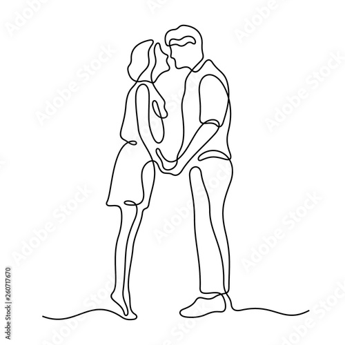 Kissing couple continuous line vector illustration