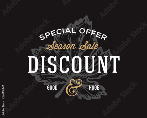 Retro Typography Abstract Vector Season Sale Sign, Symbol or Logo Template. Special Offer Discount Clearance Emblem. Black Background