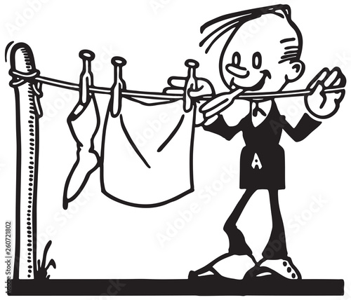 Man Hanging Laundry  - Retro Ad Art Illustration