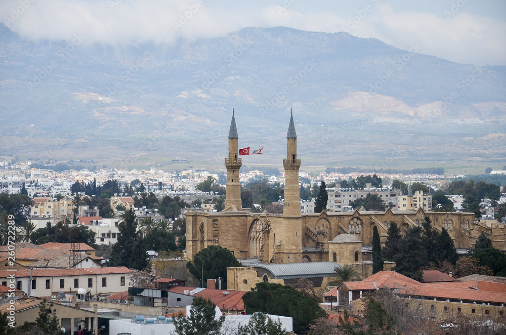 View on mosque on the Turkish part of the city in Nicosia, Cyprus