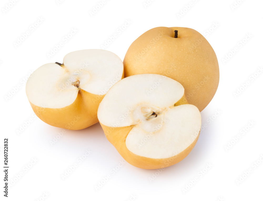 Chinese pear fruit with sliced isolated on white background Chinese pear fruit with sliced isolated on white background