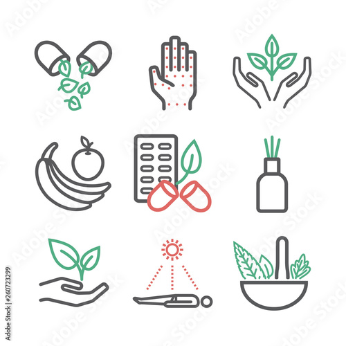 Alternative Medicine symbols. Naturopathy line icons. Vector sign for web graphic.