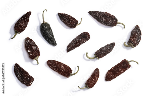 Chipotle smoke-dried jalapeno peppers, paths, top photo