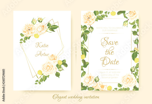 Elegant Vintage Wedding Cards with Roses.