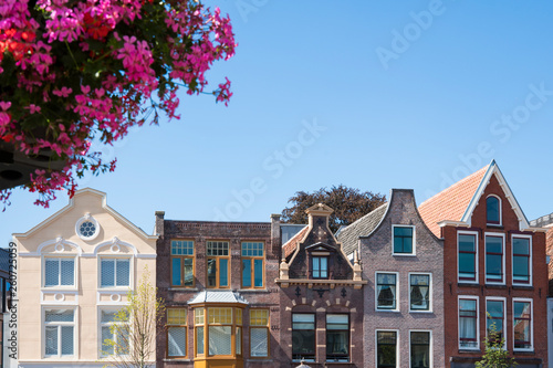 row Dutch gable houses in Leiden, The Netherlands photo