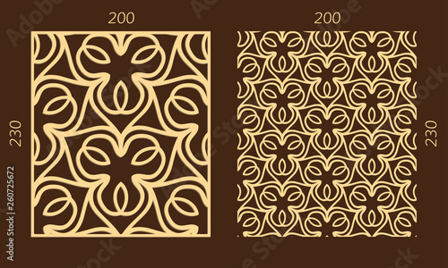 Laser cutting set. Woodcut vector trellis panel. Plywood lasercut eastern design. Hexagonal seamless pattern for printing, engraving, paper cutting. Stencil lattice ornament.