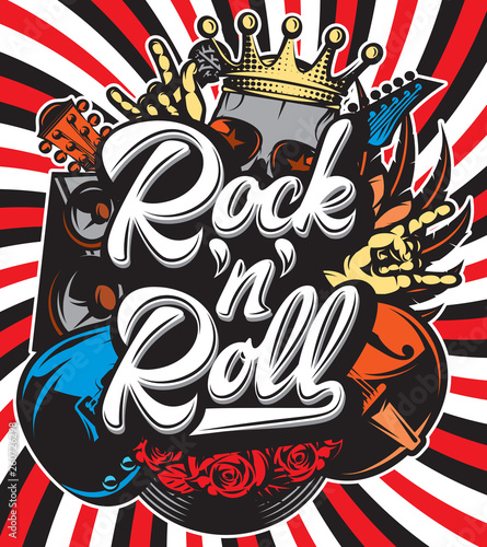 Fotografie, Obraz Stylish vector template for printing on the theme of rock music with a calligrap