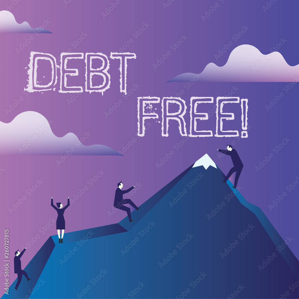 Word writing text Debt Free. Business photo showcasing does not owning any money or things to any individual or companies Business People Climbing Color Mountain by Themselves Holding Invisible Rope Word writing text Debt Free. Business photo showcasing does not owning any money or things to any individual or companies Business People Climbing Color Mountain by Themselves Holding Invisible Rope