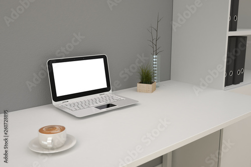 computer with blank screen on table