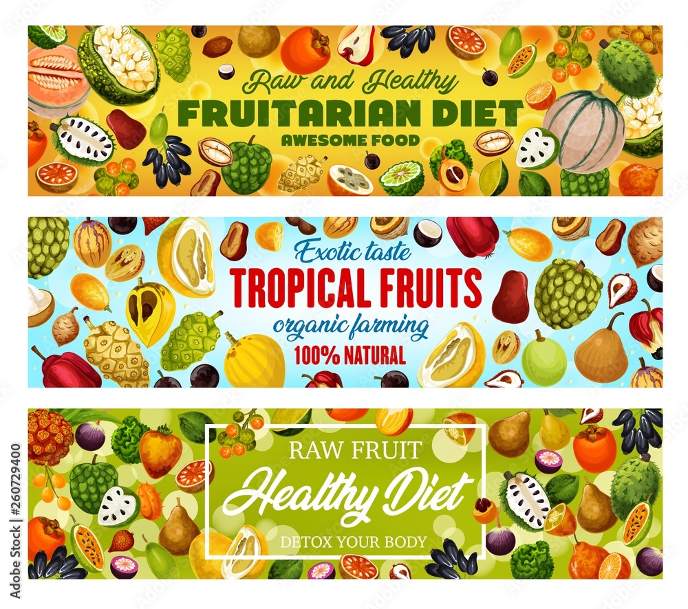 Exotic fruits, natural fruitarian food harvest Exotic fruits, natural fruitarian food harvest