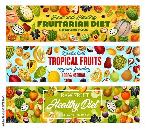 Fototapeta Naklejka Na Ścianę i Meble -  Exotic fruits, natural fruitarian food harvest