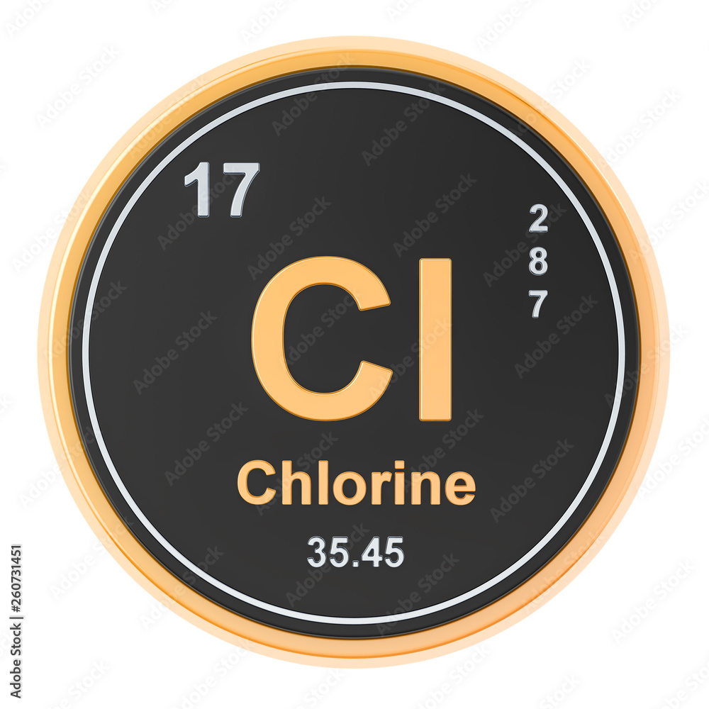 Chlorine Cl chemical element. 3D rendering Chlorine Cl chemical element. 3D rendering