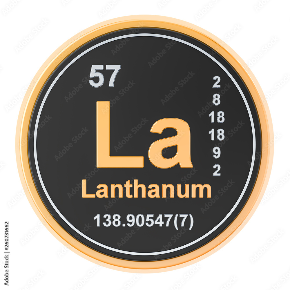 Lanthanum La chemical element. 3D rendering Lanthanum La chemical element. 3D rendering