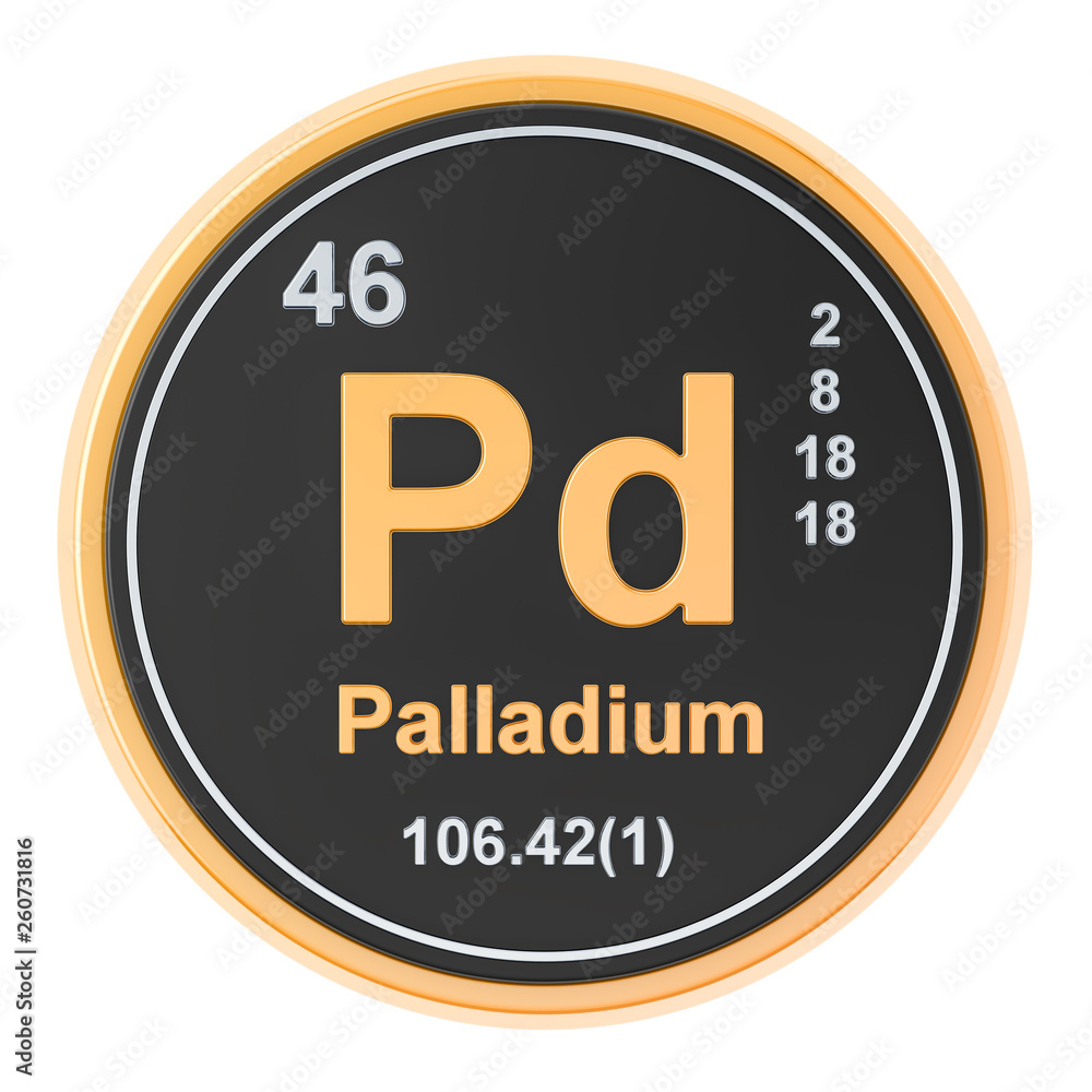 Palladium Pd chemical element. 3D rendering Palladium Pd chemical element. 3D rendering
