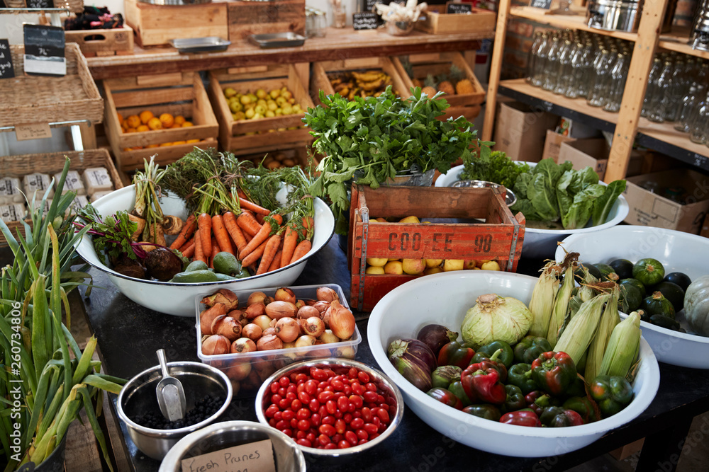 Display Of Vegetables In Sustainable Plastic Packaging Free Grocery Store