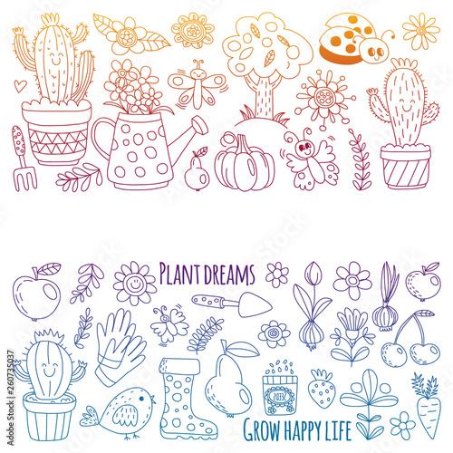 Vector pattern for backgrounds. Cute gardening. Icons for banners.