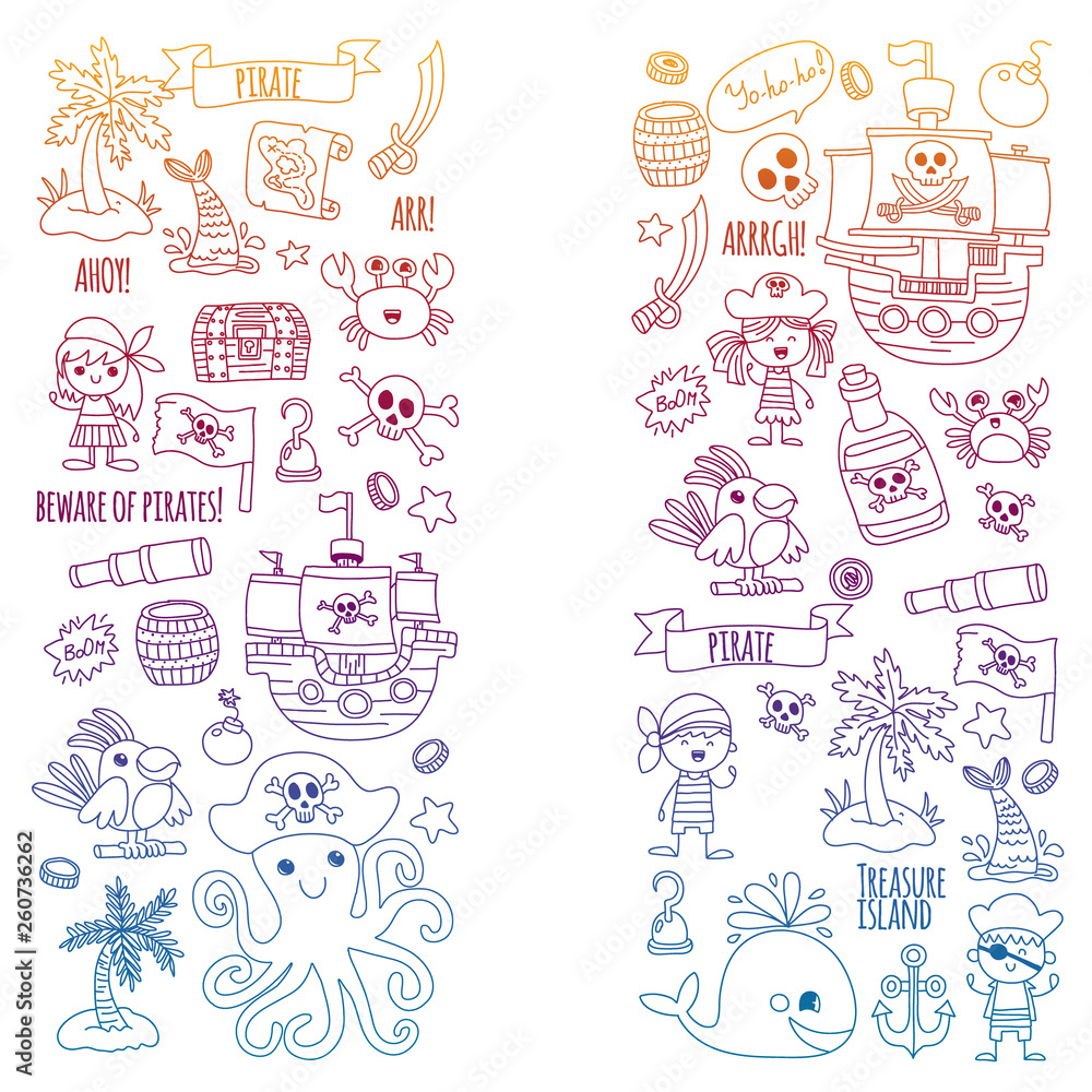 Vector pattern with pirate icons. Adventure, birthday party. Vector pattern with pirate icons. Adventure, birthday party.