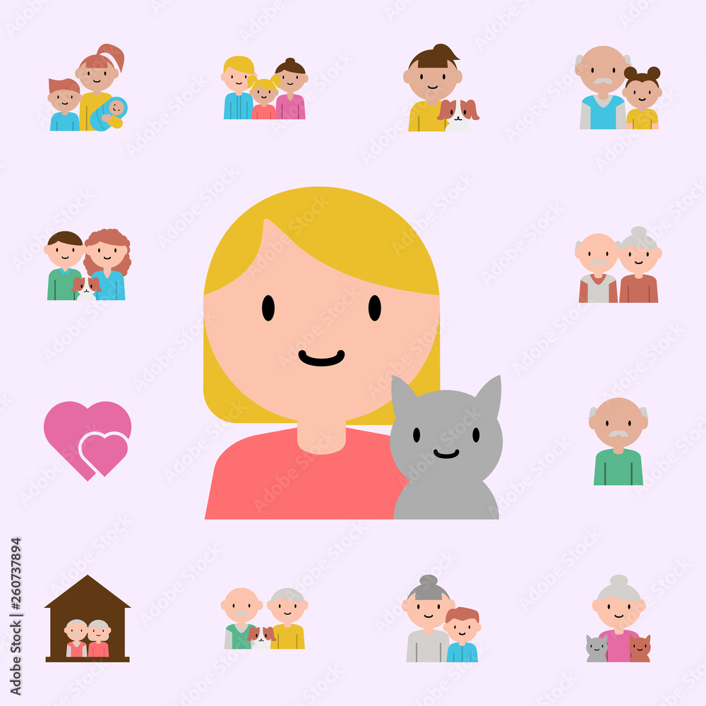 girl, cat cartoon icon. family icons universal set for web and mobile girl, cat cartoon icon. family icons universal set for web and mobile