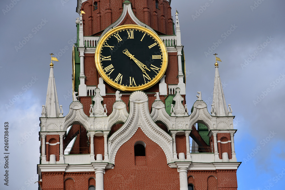 Spasskaya tower of Moscow Kremlin. Popular landmark. Color photo