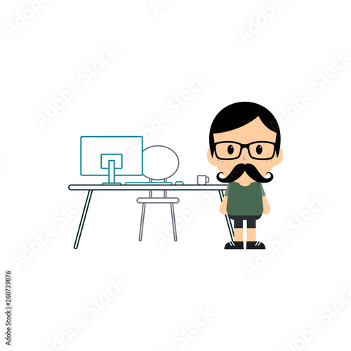 employee worker with work desk