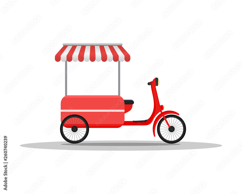 Street food truck concept. Street food vehicles, truck, van. Fast food delivery. Flat design style. Vector illustration.