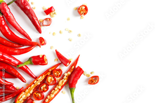 Chili with sliced       on a white background  fresh food ingredient concept - image