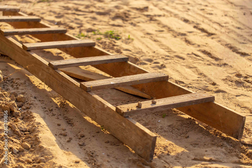 Wooden stairs at a construction site