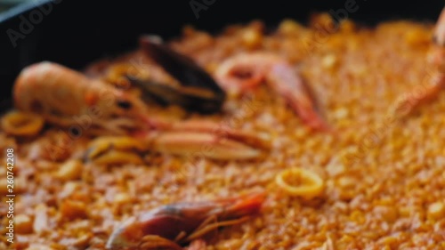 Close-up of paella traditional Spanish food.