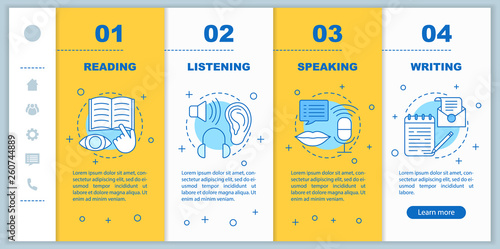 Cognitive activities onboarding mobile app page screen vector template