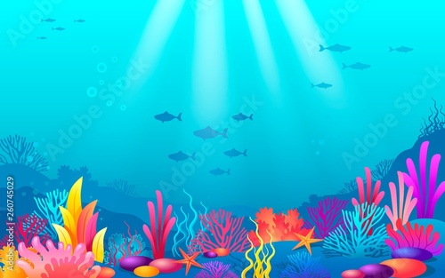 Fototapeta Naklejka Na Ścianę i Meble -  Ocean bottom with color corals reef 