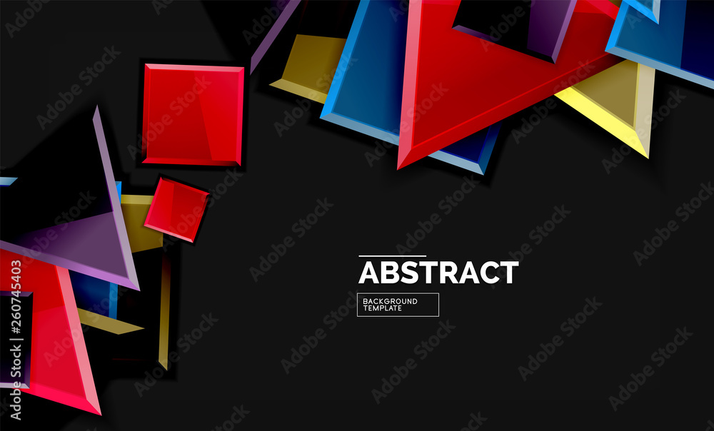 Glossy mosaic style geometric shapes - squares and triangles on black Glossy mosaic style geometric shapes - squares and triangles on black