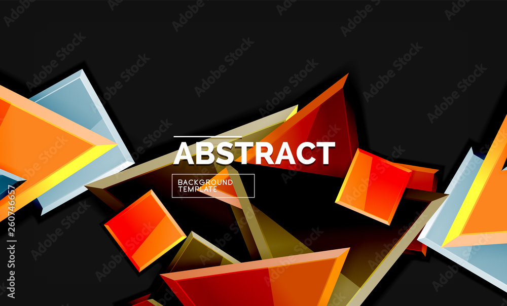 Glossy mosaic style geometric shapes - squares and triangles on black Glossy mosaic style geometric shapes - squares and triangles on black