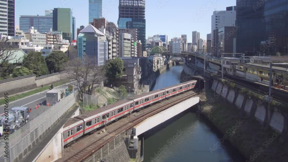 Moving shot of train in Tokyo, Japan Moving shot of train in Tokyo, Japan