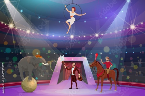 Circus tamer, illusionist and equilibrist show