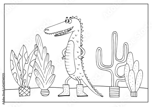 Children's coloring book character crocodile. Vector image