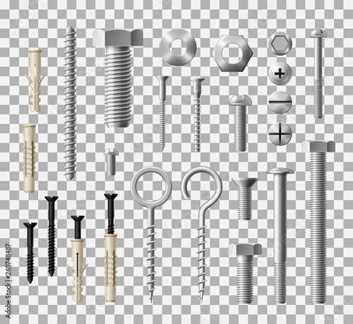 Fastener fitting metallic bolts and nuts icons