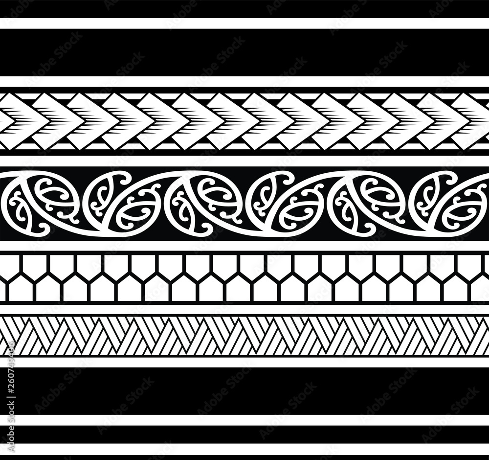 Polynesian Tattoo Lace Pattern Vector Maori Bracelet Armband Tattoo Tribal Ribbon Band Fabric Seamless Ornament Stock Vector Adobe Stock