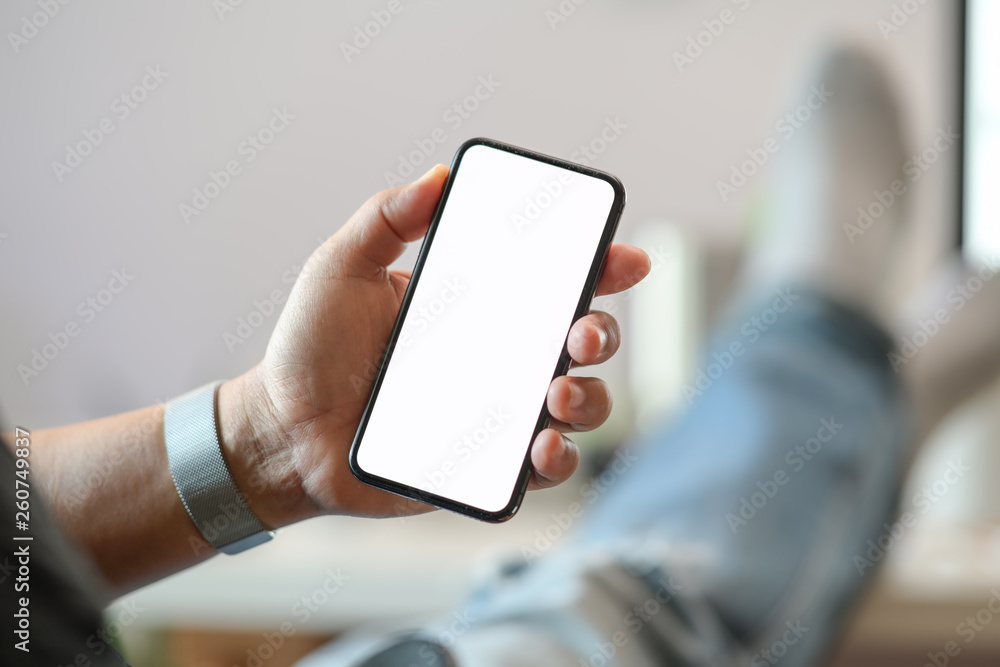 Male hand and blank screen mobile smart phone Male hand and blank screen mobile smart phone