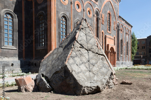 Gyumri, Armenia .Church of the Holy Saviour being reconstructed after the 1988 earthquake and the original dome suffered during the earthquake photo