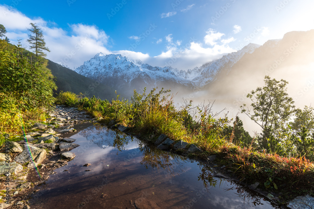 Obraz premium mist rising from valleys in forest in slovakia Tatra mountains