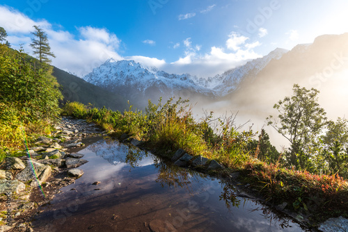 mist rising from valleys in forest in slovakia Tatra mountains