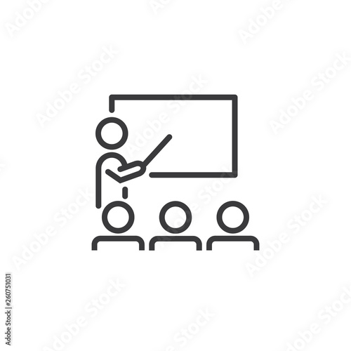 Team building, training icon, workshop linear sign isolated on white background