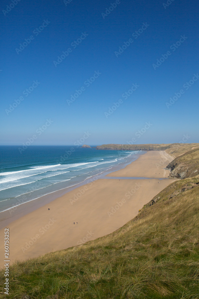 Perran sands Perranporth North Cornwall England UK viewed from the coast path towards Penhale Sands Perran sands Perranporth North Cornwall England UK viewed from the coast path towards Penhale Sands