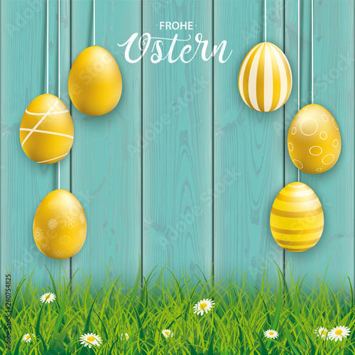Frohe Ostern Cover mit goldenen Ostereiern
